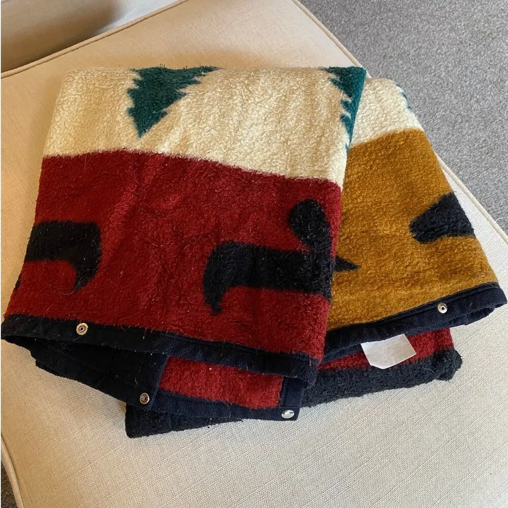 Vintage Biederlack “Fish Camp” Cuddle Wrap Stadium Blanket Snaps & Zipper 61x54